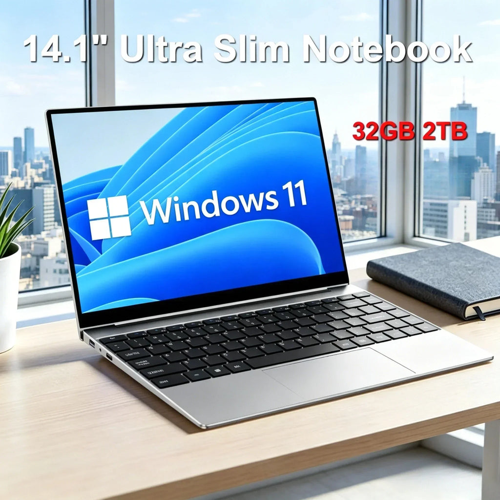 LENO 14.1" Ultra Slim Laptop 32GB 2TB Windows 11 Intel Core i7 8650U Gaming Computer PC Gamer office Notebook 1920*1080 HD