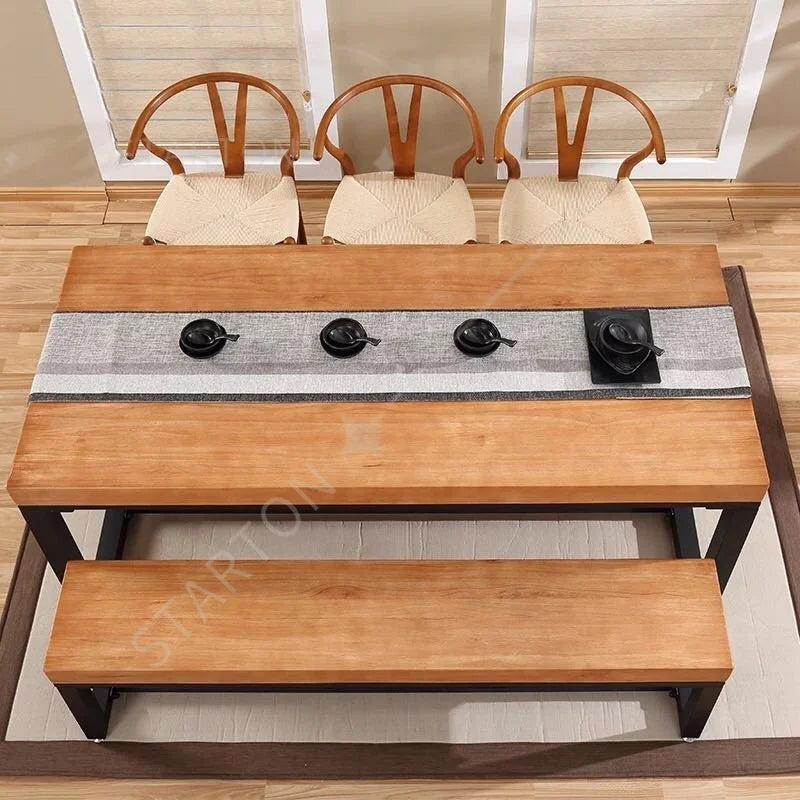 Restaurant Furniture Wood Dining Table Set Table with Bench  Custom  Solid Wood Table and Bench with Fast Delivery