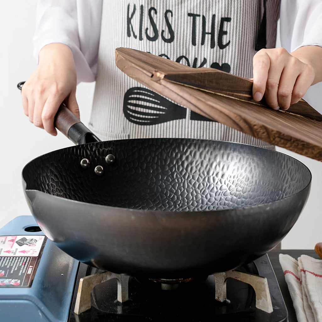 32cm Iron Wok Craft Wok Traditional Hand Hammered Chinese Carbon Steel Wok Iron Pot for Induction,Gas,Suitable for All Stoves