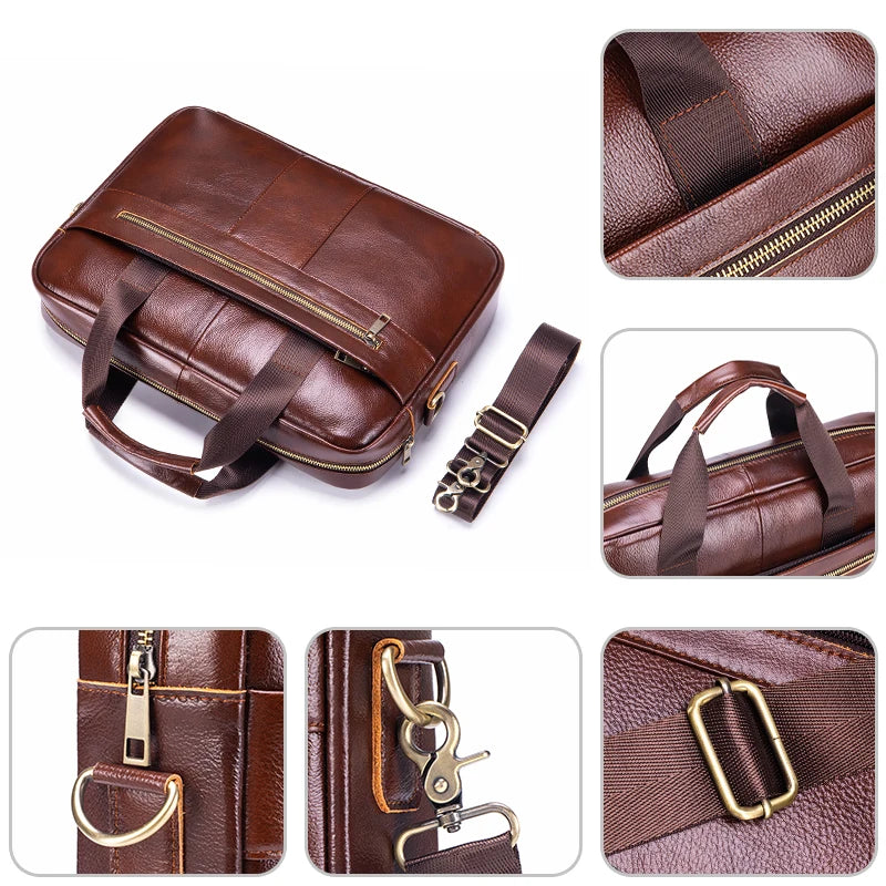 Men's Genuine Leather Laptop Bag Vintage Business Briefcase Shoulder Handbag Messenger Computer Bag Work Travel