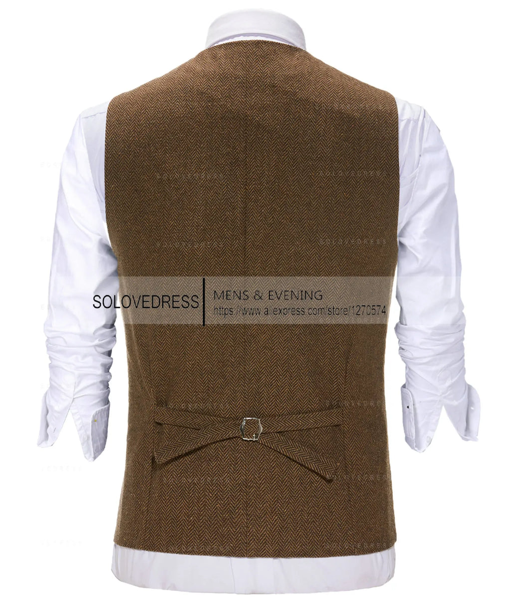Business Mens Suit Vest Lapel V Neck Wool Herringbone Casual Brown Waistcoat Casual Formal Groomsman Jacket For Wedding