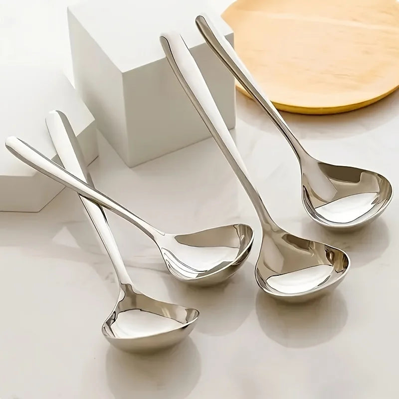 4-Pack Stainless Steel Soup Spoons Set - Elegant Durable Long Handle Tableware for Hot Pot Serving Spoons for Home, Restaurant