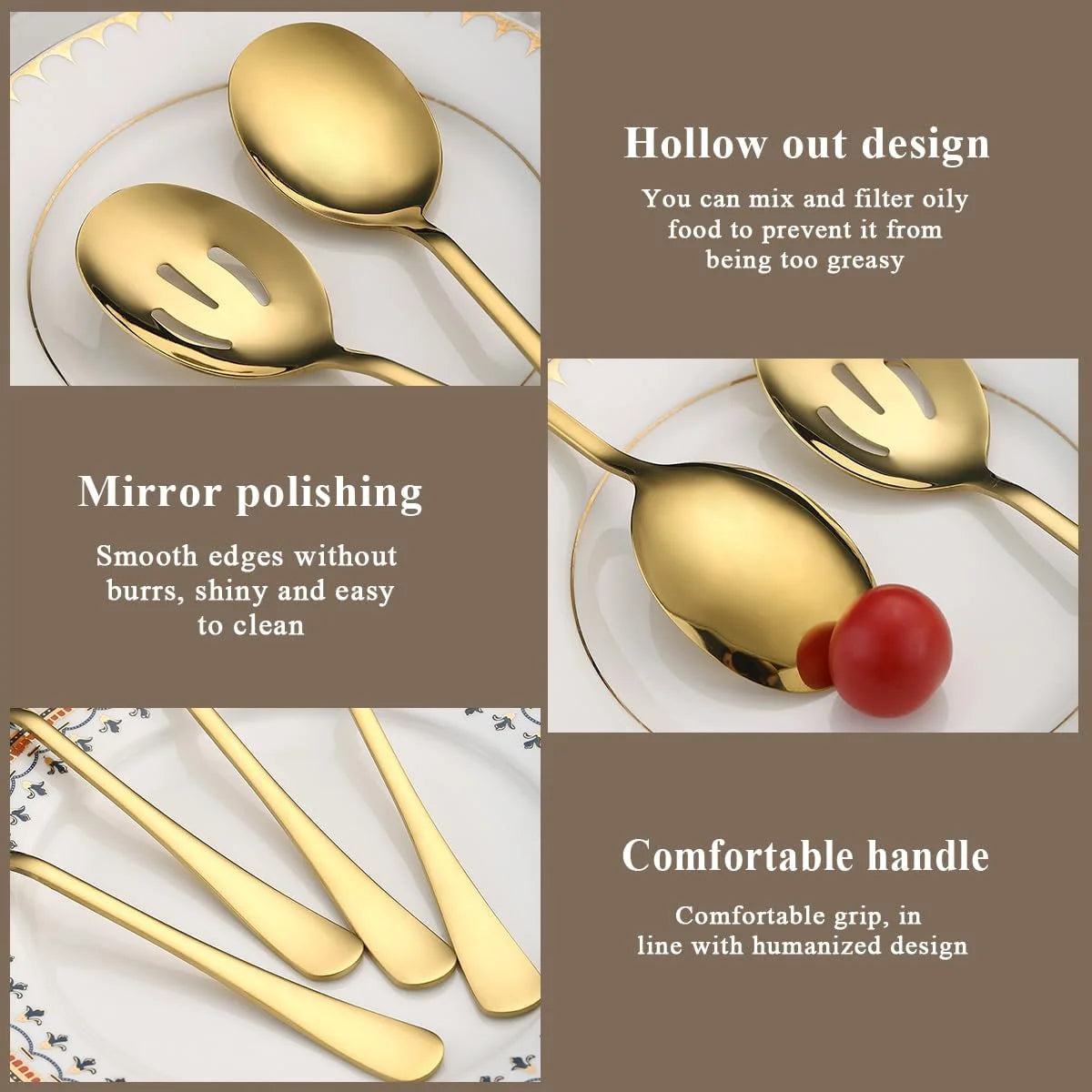 Serving Set Serving Spoons and Slotted Spoons, Stainless Steel Buffet Utensils, Banquet Spoons, Dishwasher Safe, Kitchen