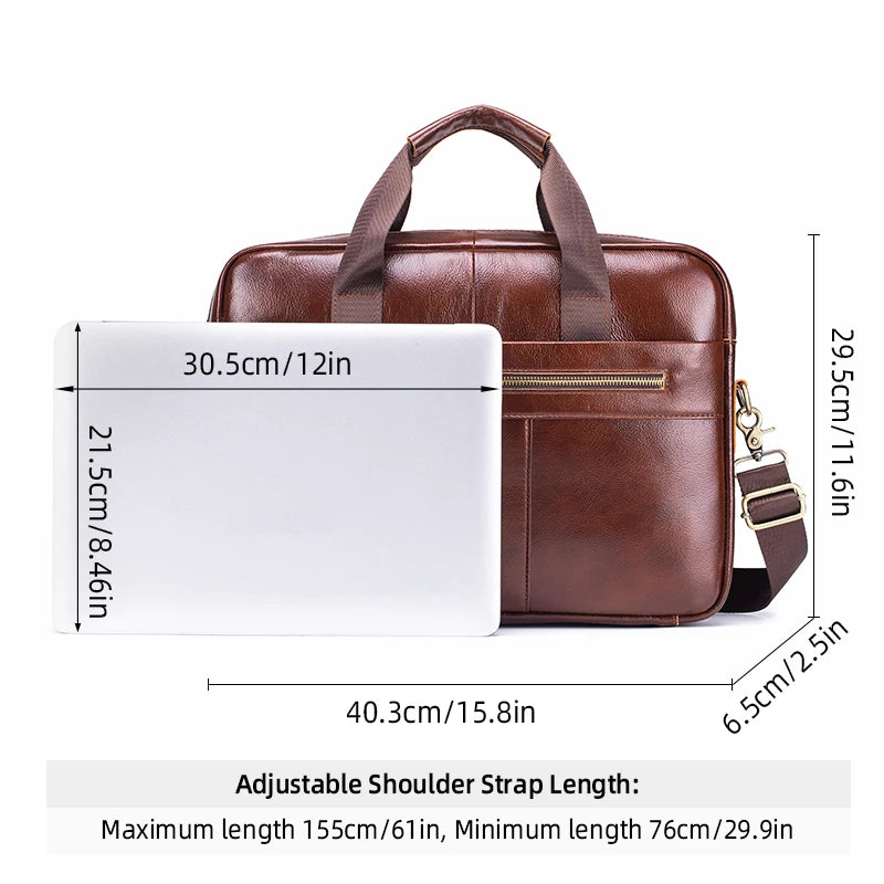 Men's Genuine Leather Laptop Bag Vintage Business Briefcase Shoulder Handbag Messenger Computer Bag Work Travel