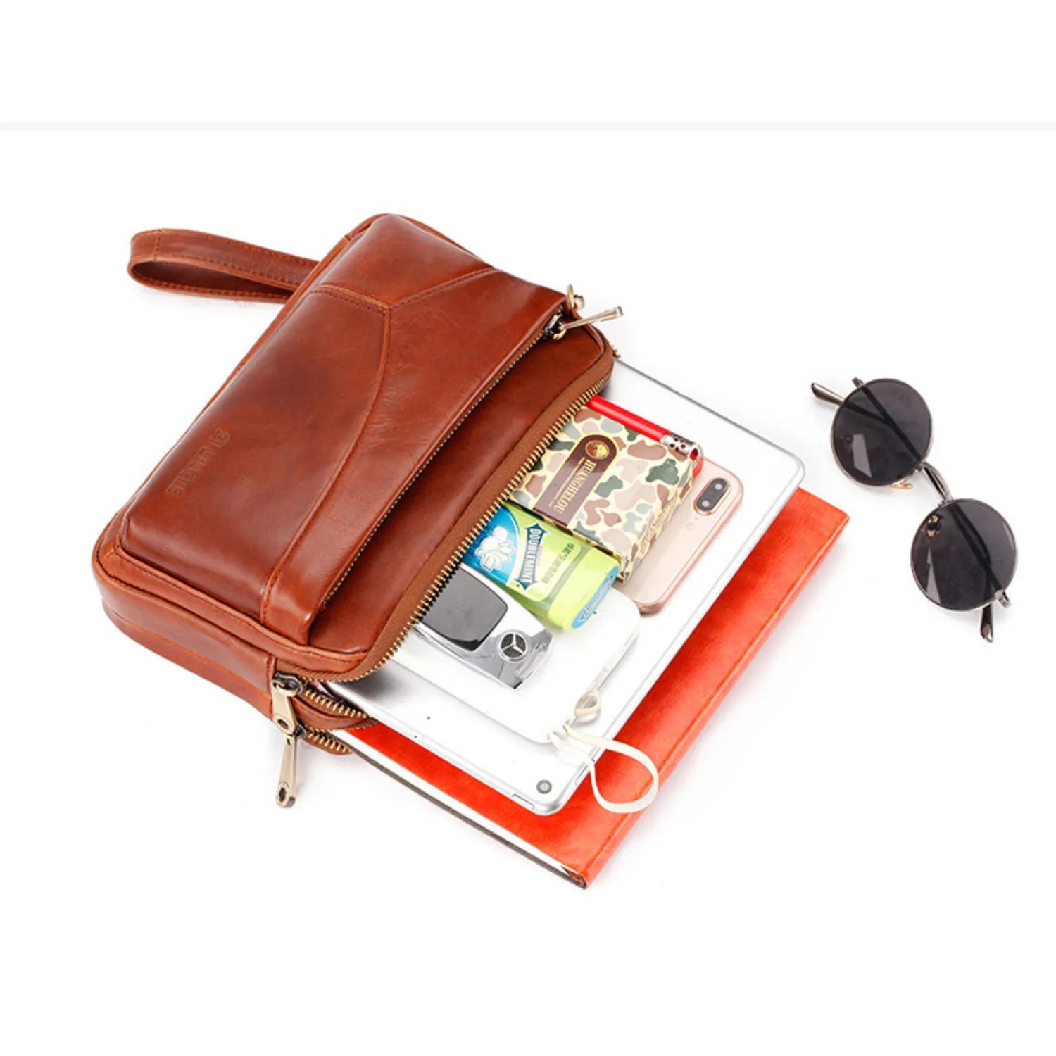 Men's Genuine Leather Fashion Business Clutch Bag, Stylish Retro Wristlet, Coin Purse, Wallet, Work Handbag, Mobile Phone Day Bag, Daily Commute Gift for Husband