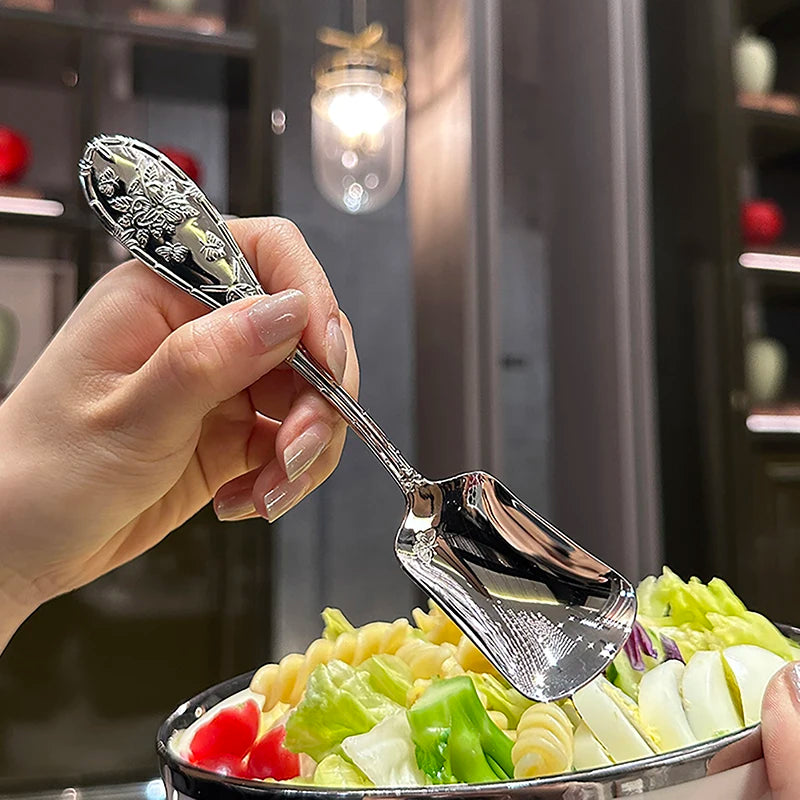 17 Cm Flat Bottom Spoon Stainless Steel Square Dinner Spoons Stirring Spoon Long Handle Drink Spoon For Ice Cream Dessert