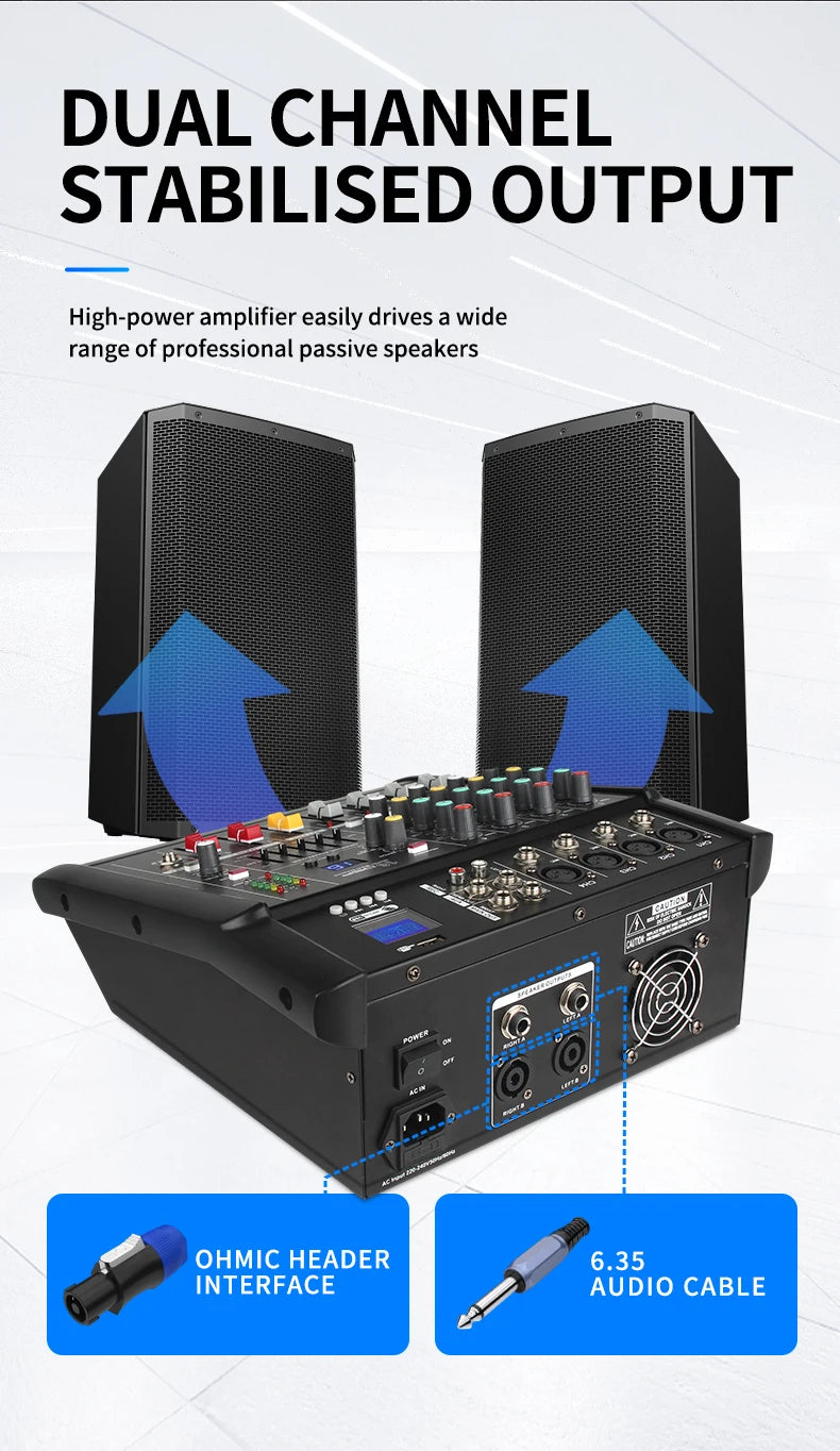 DJ Audio Mixer Amplifier 4 Channel 500w Stage Equipment Computer Digital Mixer Mobile Bluetooth DJ Mixer for PC Performance