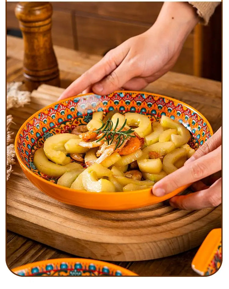 Bohemia Ceramic Rice Bowl Serving Plate Creative Ceramic Cutlery Soup Noodle Bowl Household Handle Bowl Sauce Dish