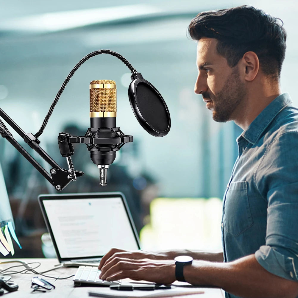 BM800 Microphone V8 Sound Card Podcast Equipment Professional Audio Condenser Mic Kit for Live Broadcasting Studio Recording