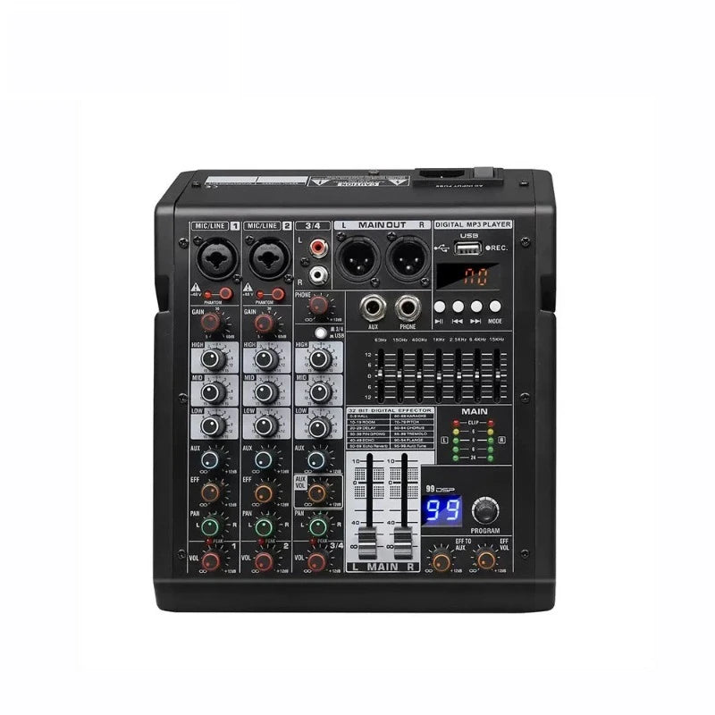 MP3 Mixer with Bluetooth - 99 DSP Effects, 7-Band EQ, 48V Phantom Power, USB Sound Card for Live Streaming Stage Recording