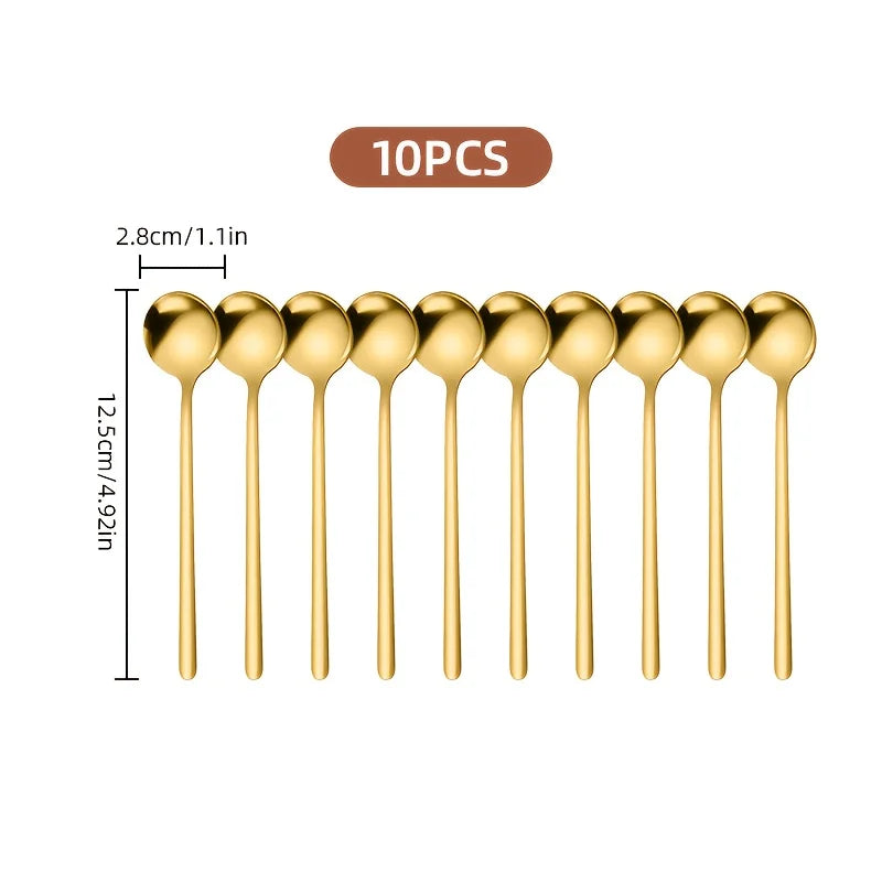10pcs Stainless Steel Coffee Spoons, Dessert Spoons, Teaspoons, Seasoning Spoons,Suitable for Home, Cafe,Party, Kitchen Supplies