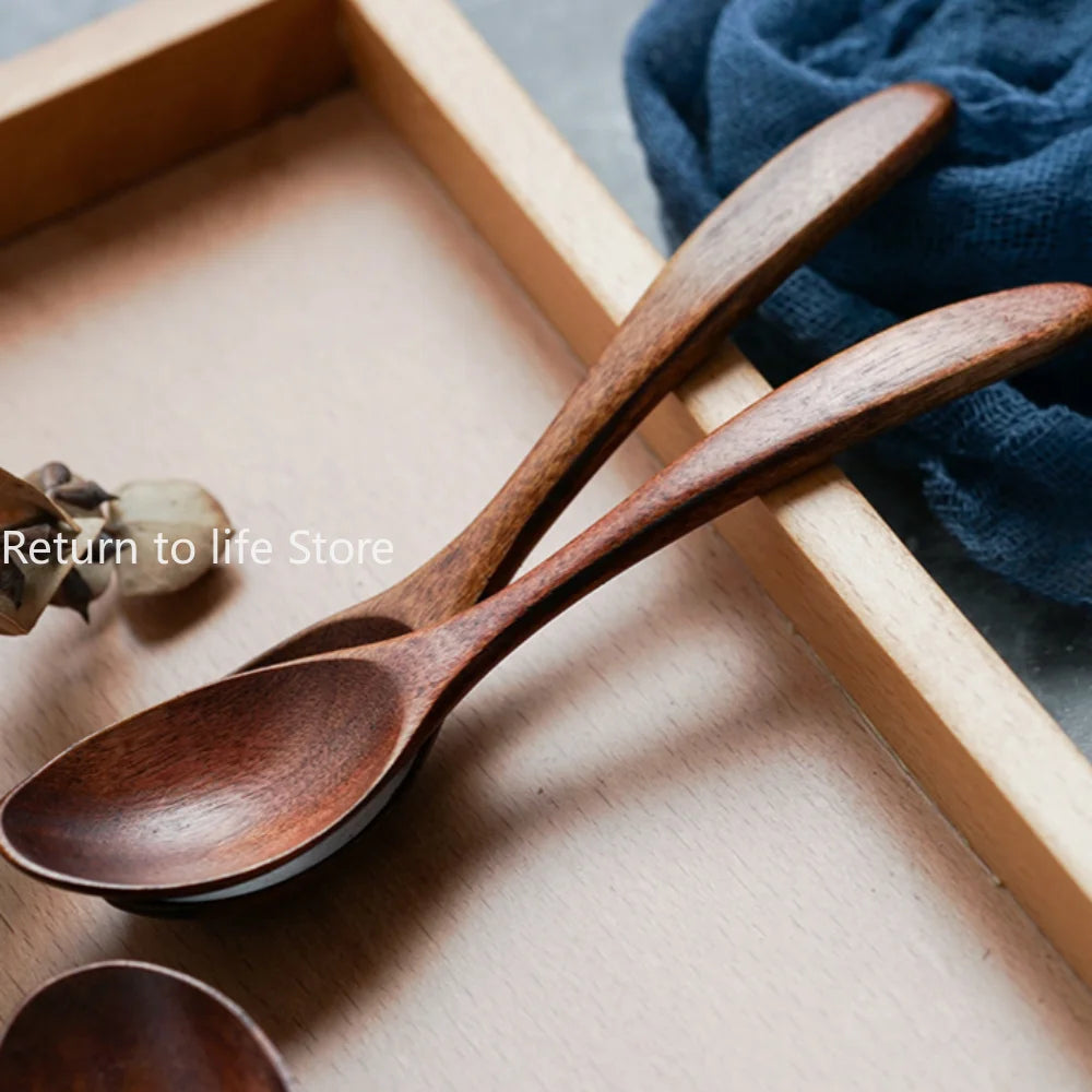 Kitchen Utensils Wooden Cutlery Wood Spoon Dinner Dessert Soup Serving Spoons