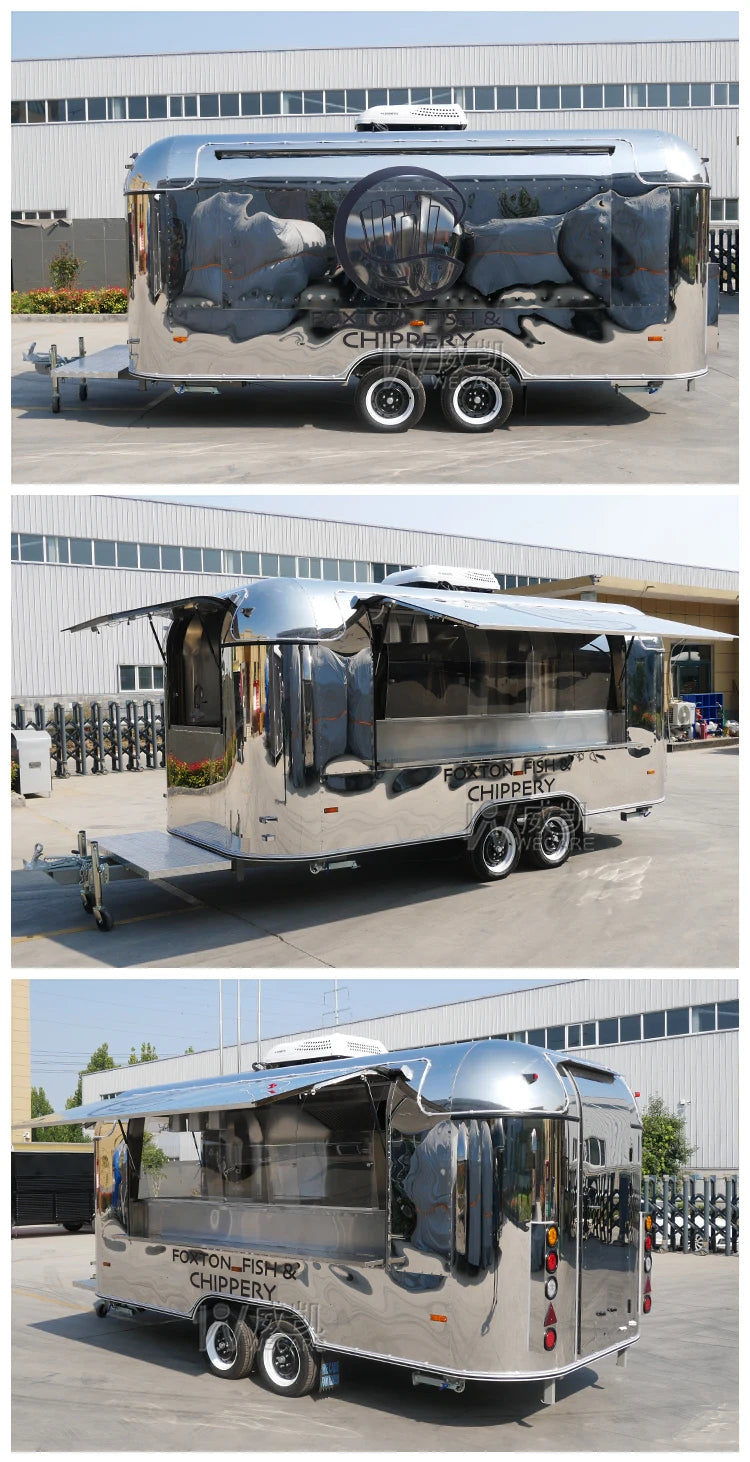 Mobile Restaurant Catering Trailer Fully Equipped Stainless Steel Coffee Shop Bar Taco Pizza Food Truck Full Kitchen