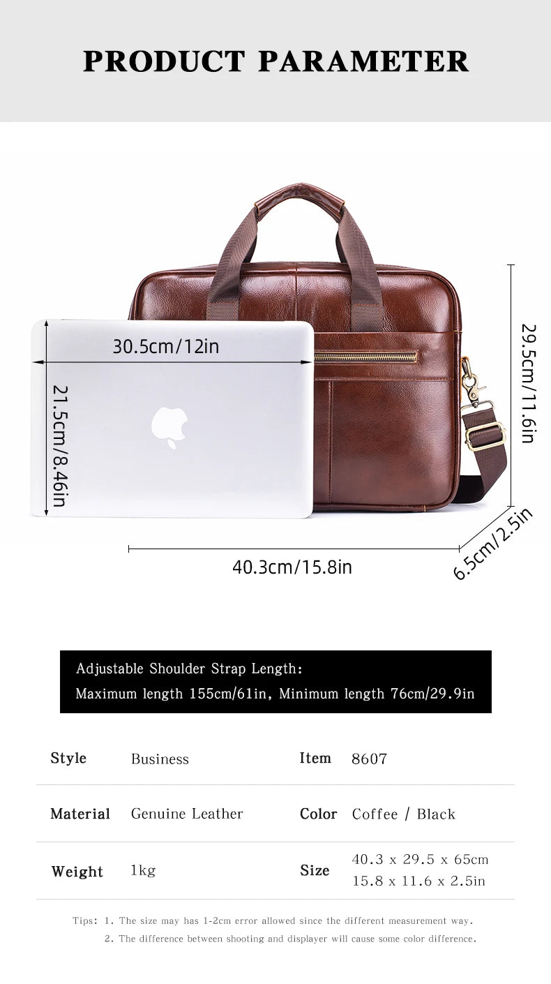 Men's Genuine Leather Laptop Bag Vintage Business Briefcase Shoulder Handbag Messenger Computer Bag Work Travel