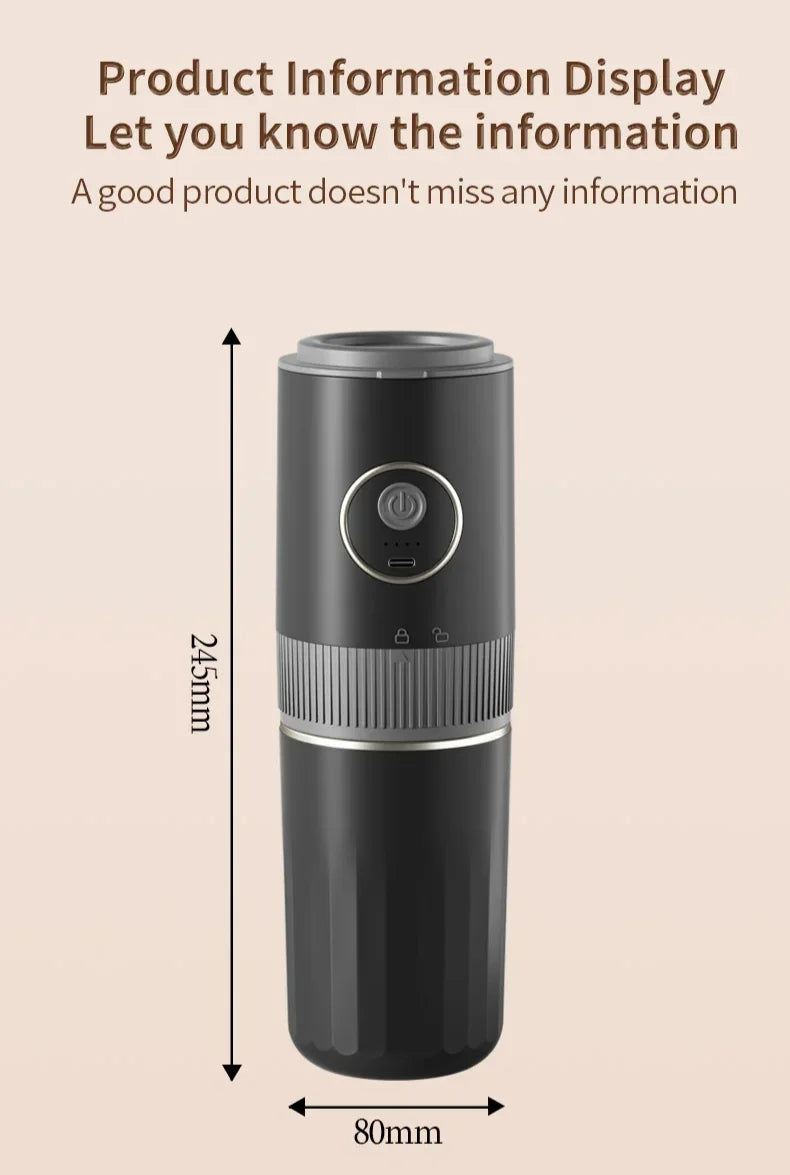 Travel-Friendly All-in-One Coffee Maker - Built-in Grinder, Handheld Espresso Machine & Mini Pour Over Cup for Home and Outdoor