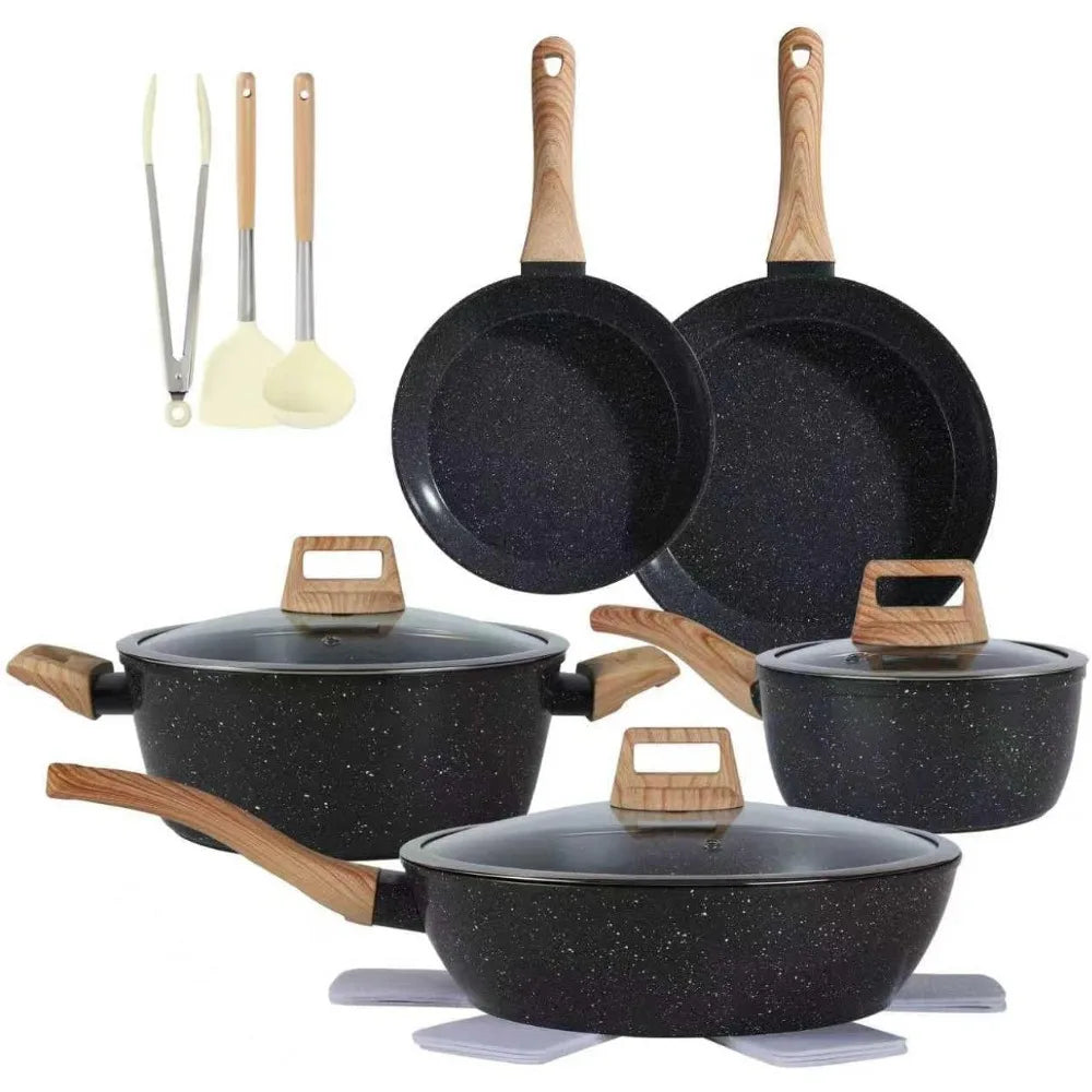 US Shipping Ceramic Cookware Sets Non Stick 15 PCS Pots and Pans Set Kitchenware