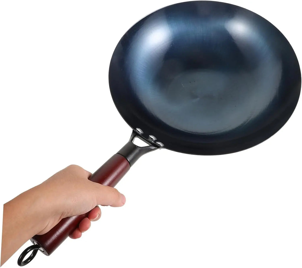 Iron Wok Iron Pot Household Frying Pan Traditional Hand Forged Without Coating Wooden Handle Old-style Non-iron Pot (30cm)