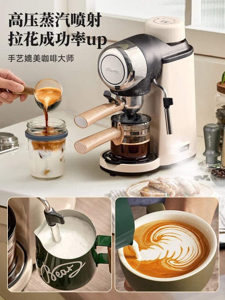 220V Bear Coffee Maker Small Home Espresso Semi Automatic Office All in One American Hand Grind Brew Machine AG