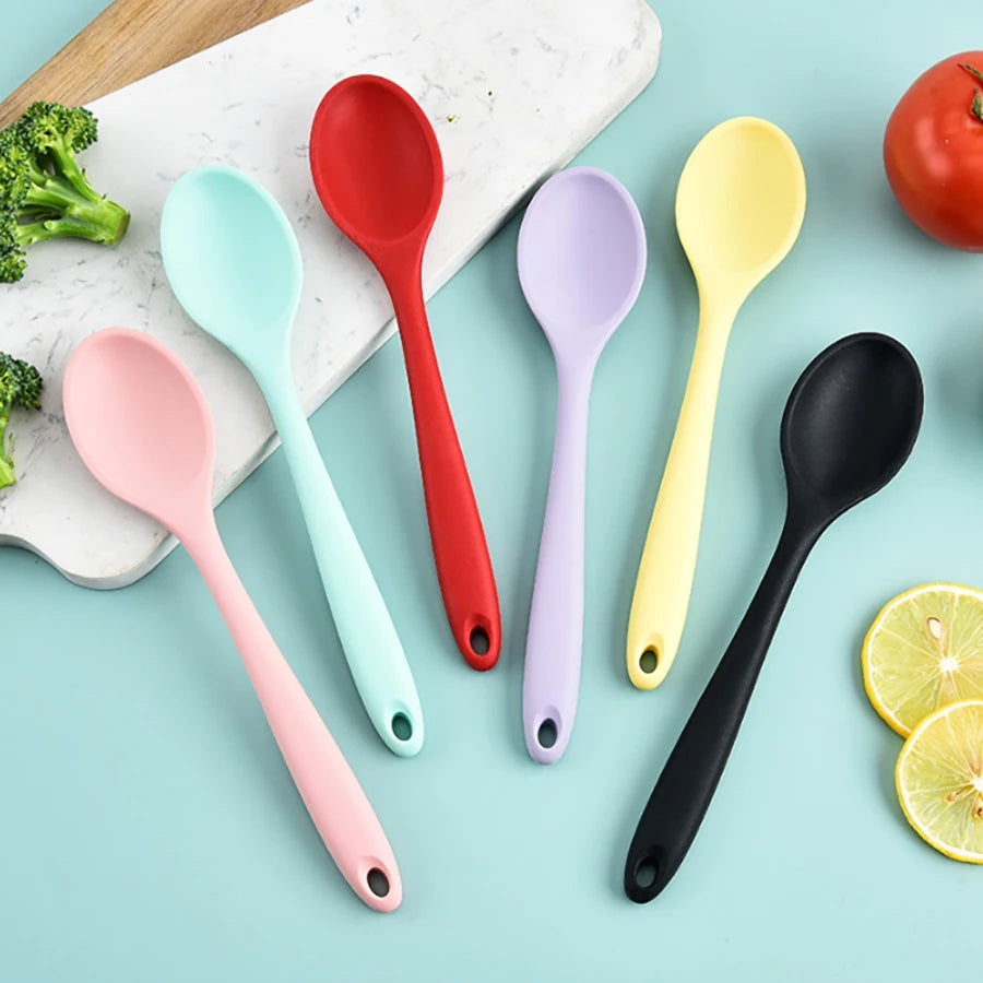 Long Handle Silicone Serving Spoons Rice Salad Mixing/ Stirring Kitchen Spoon Heat Resistan Silicone Teaspoon