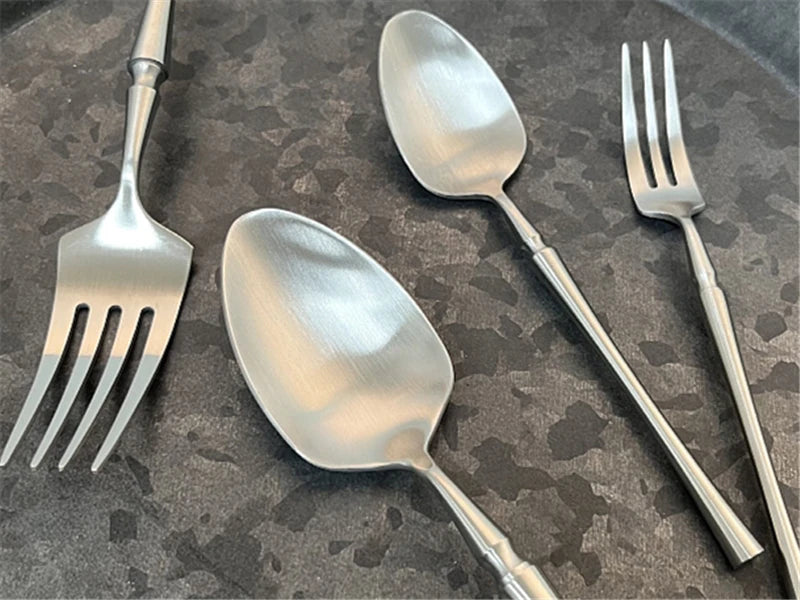 Silver Matte 304 Stainless Steel Cutlery Set Slim Complete Knife Spoon Fork Sets Household Dinner Breakfast Table Accessories