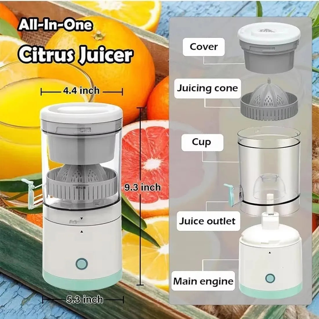 Portable USB Juicer Fully Automatic Fruit Juice Extractor Household Electric Squeezer for Orange Lemon