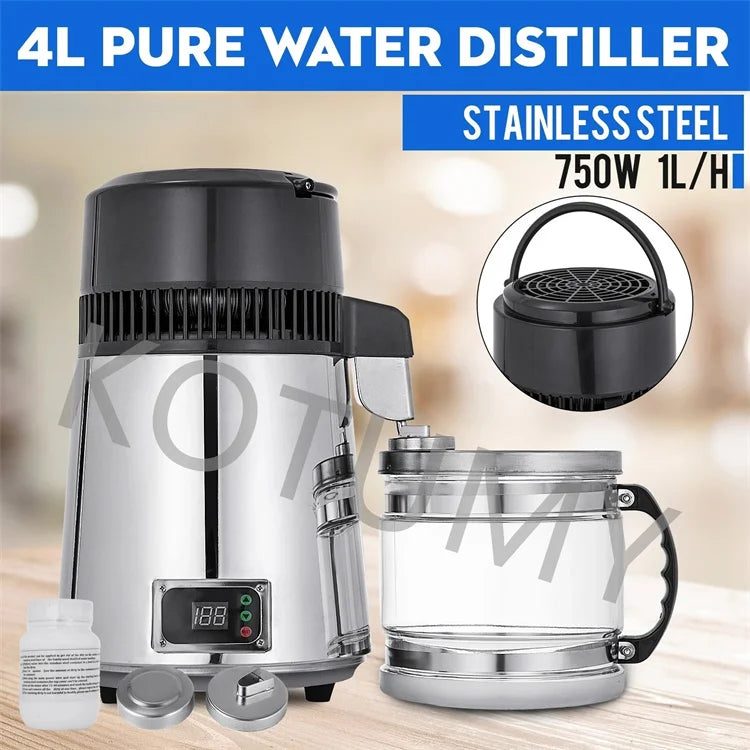SC-3 Stainless Steel Bright Silver Distilled Water Machine With Temperature Control Pure Water Distiller 4L Dental Distilled Wat