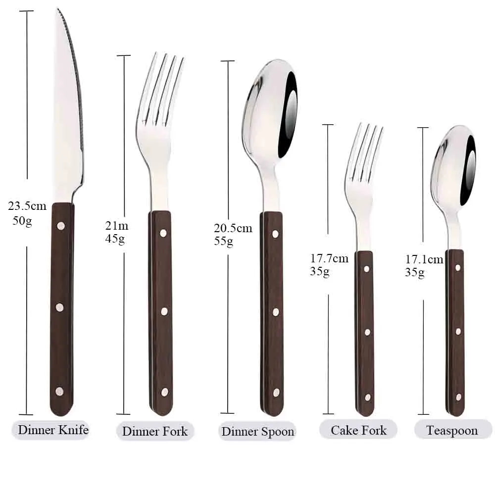5/20Pcs Imitative Wood Silver Dinnerware Set Western Knife Fork Spoons Set Mirror Stainless Steel Cutlery Kitchen Silverware Set