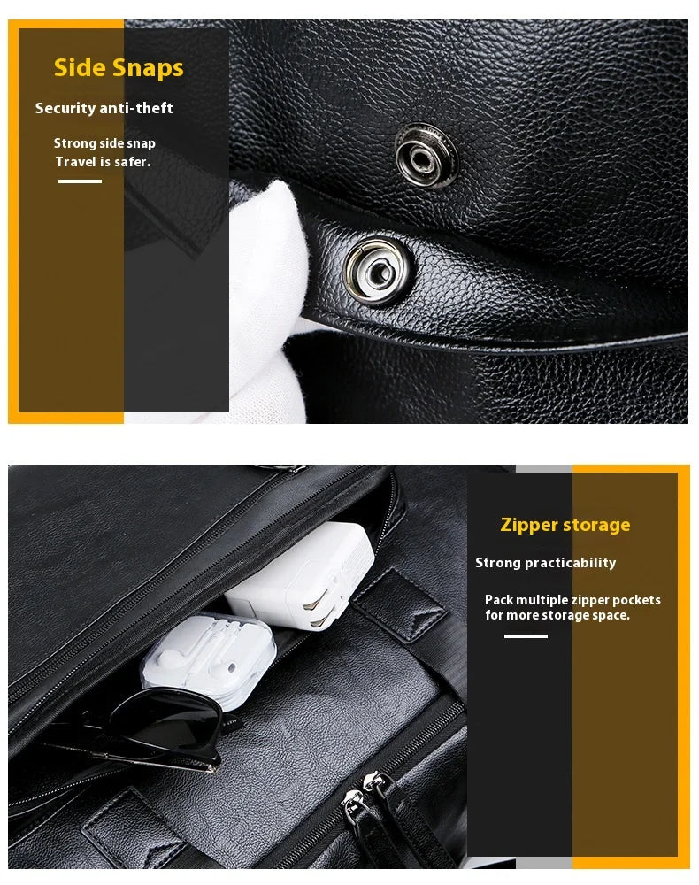 Geestock Business Men PU Leather Gym Duffel Bag Large Capacity Sports Travel Tote Handbag For Male Fitness Vintage Luggage Bag