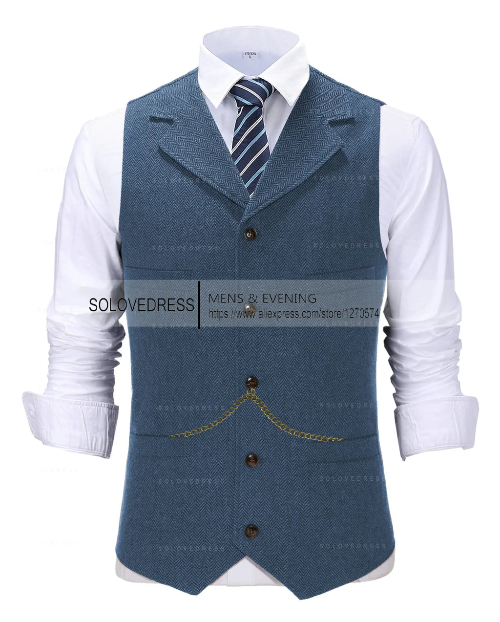 Business Mens Suit Vest Lapel V Neck Wool Herringbone Casual Brown Waistcoat Casual Formal Groomsman Jacket For Wedding
