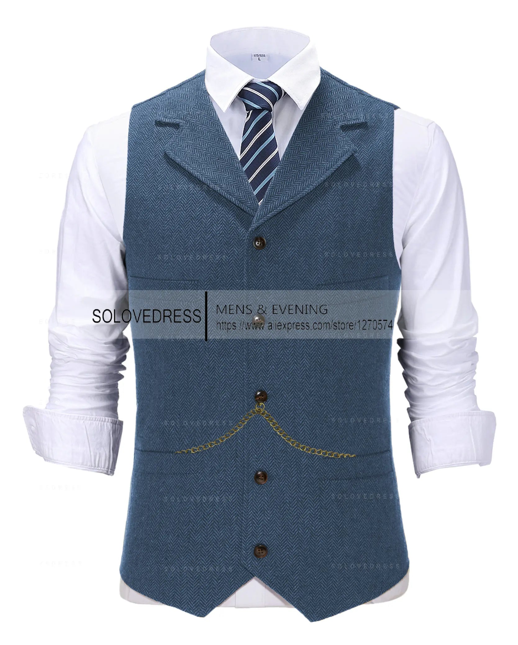 Business Mens Suit Vest Lapel V Neck Wool Herringbone Casual Brown Waistcoat Casual Formal Groomsman Jacket For Wedding