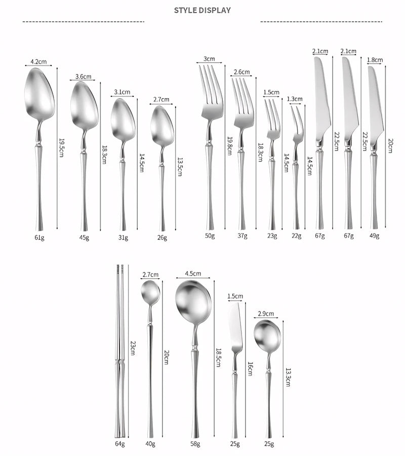 Silver Matte 304 Stainless Steel Cutlery Set Slim Complete Knife Spoon Fork Sets Household Dinner Breakfast Table Accessories