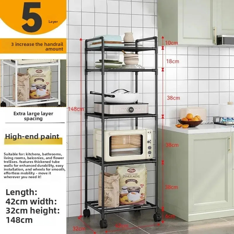 Kitchen multi-layer floor storage rack, household removable storage rack integrated wall rack