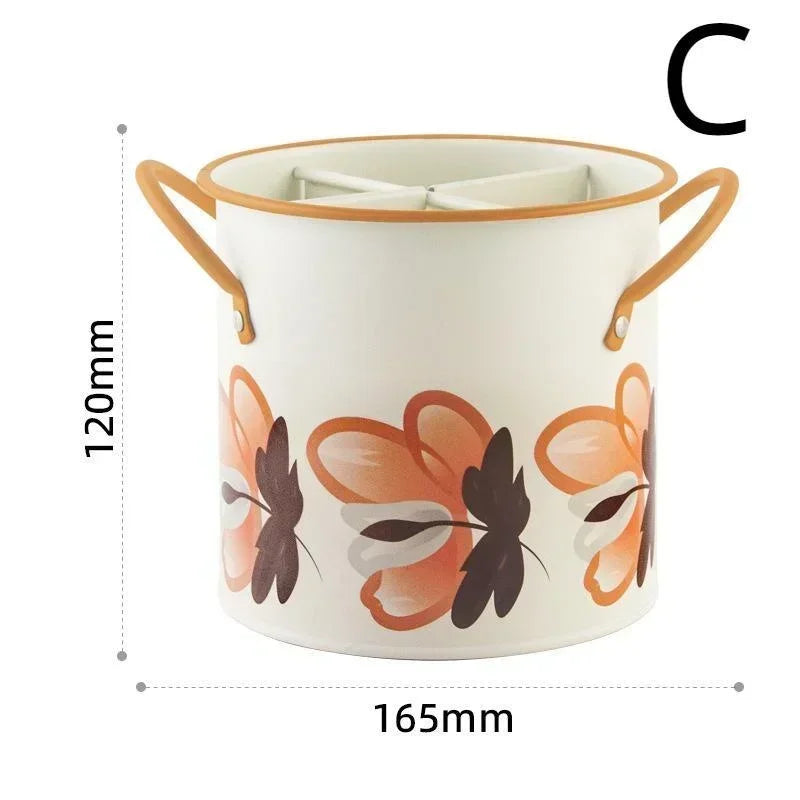Retro Tableware Storage Bucket Draining Rack with Divider Kitchen Knife and Fork Storage Box Home Decoration for Kitchen Tools