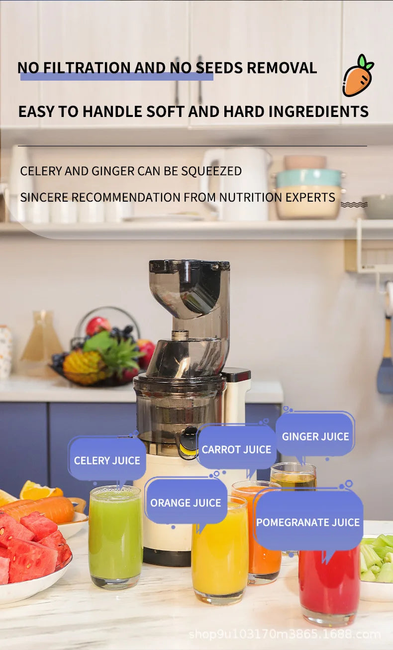 Household juicer, multifunctional fruit machine with vegetable cutter, large feed opening, fully automatic electric juice-separa