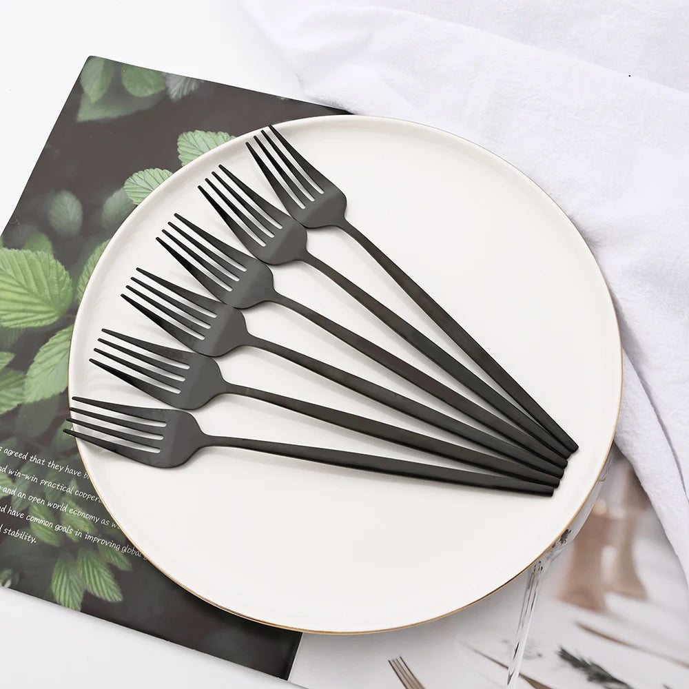 4/6/12/16/24Pcs Tableware Dinnerware Set Black Cutlery Set Stainless Steel Fork Knife Teaspoon Dinner Kitchen Flatware Set