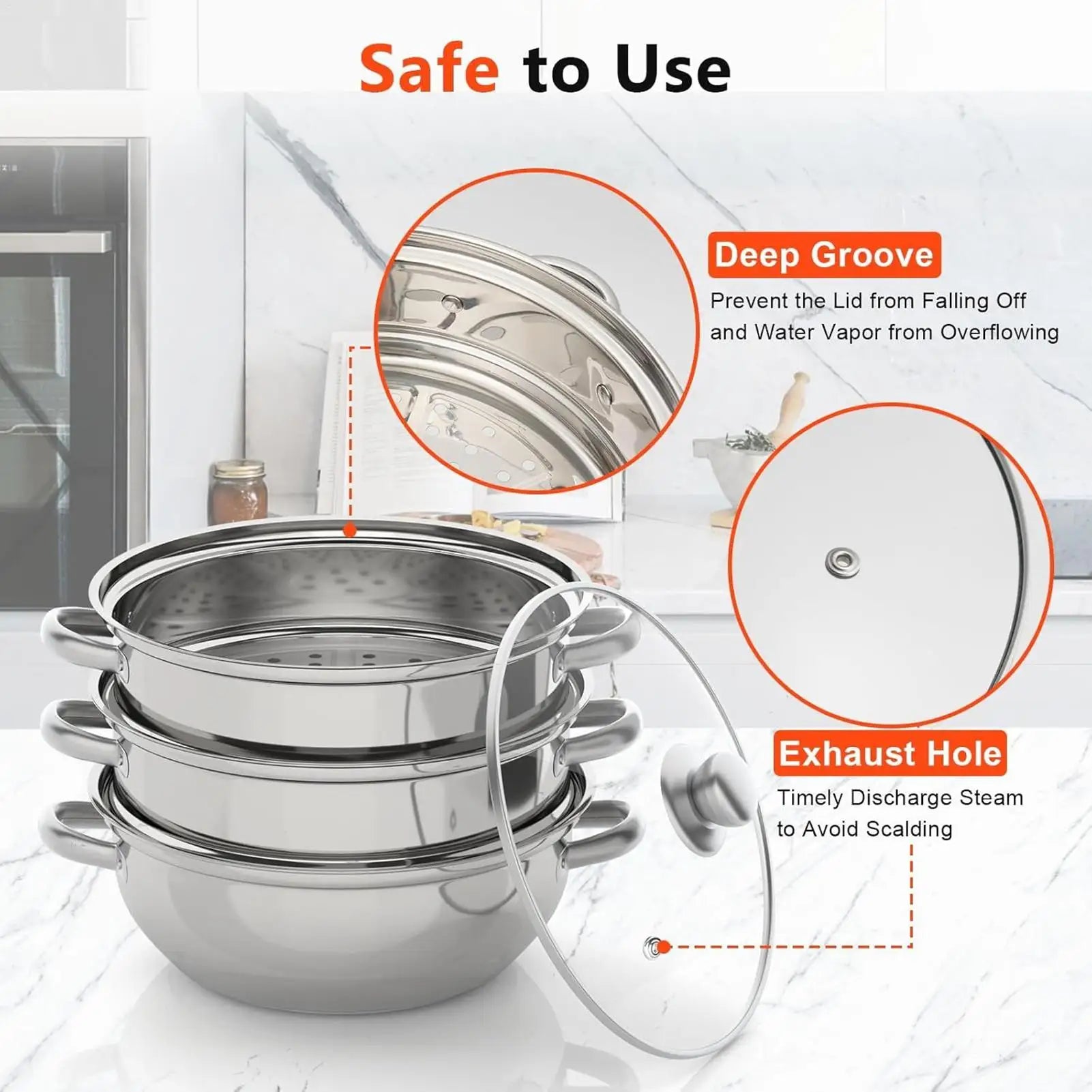 Steamer Pot for Cooking, Glass Lid Multi-Functional Stainless Steel Kitchen Cooking Steamer for Family Gathering Meal Prep