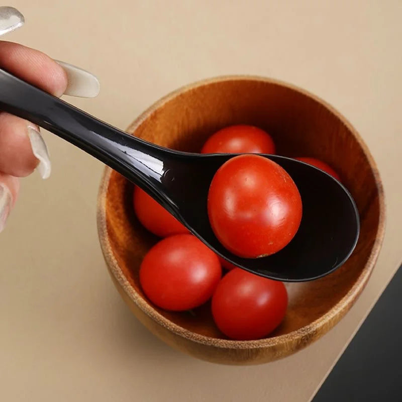 6 black spoons, suitable for soups, desserts - suitable for family gatherings, birthday parties, outdoor camping picnics, etc