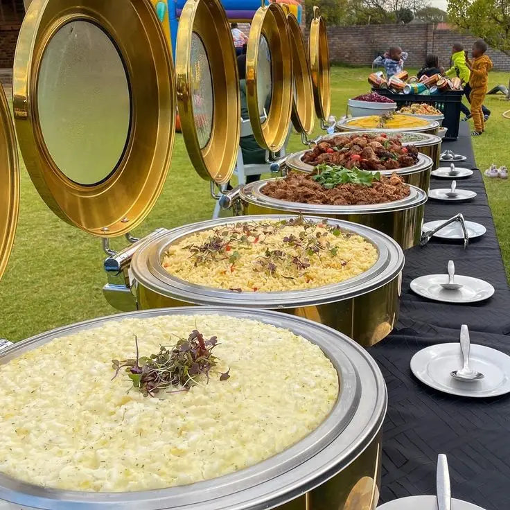 6l Restaurant Round Gold Roll Top Hydraulic Chafing Dishes Buffet Hotel Food Warmer Food Heater for Catering