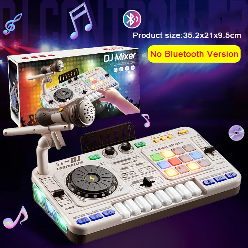 Kid DJ Mixer with Microphone Multifunctional Electronic Piano Keyboard Bluetooth DJ Turntable Controller Kid Musical Instrument