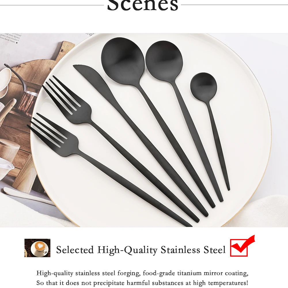 30Pcs Blue Silver Dinnerware Set Dinner Knife Fork Tea Spoon Cutlery Set Stainless Steel Tableware Western Home Kitchen Flatware