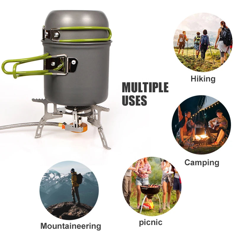 WESTTUNE Camping Pot Hiking Cookware Portable Outdoor Cooking Set Heat Cooker Camping Travel Tableware Kitchen Utensil Equipment