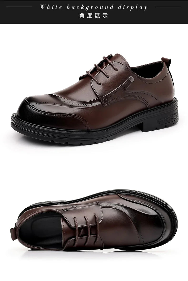 High-end Business Men's Shoes Trend Business Casual Leather Shoes Lace-up Big Head Formal Men's Leather Luxury Leather Shoes