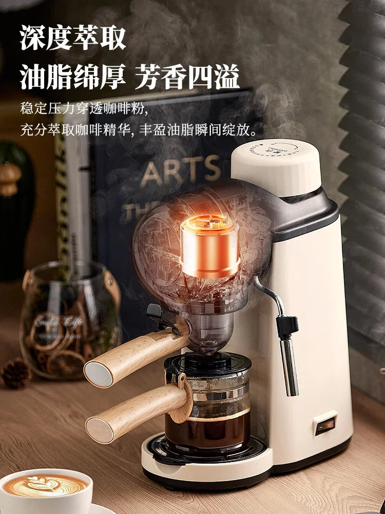 220V Bear Coffee Maker Small Home Espresso Semi Automatic Office All in One American Hand Grind Brew Machine AG