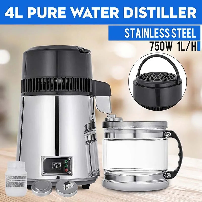 SC-3 Stainless Steel Bright Silver Distilled Water Machine With Temperature Control Pure Water Distiller 4L Dental Distilled Wat