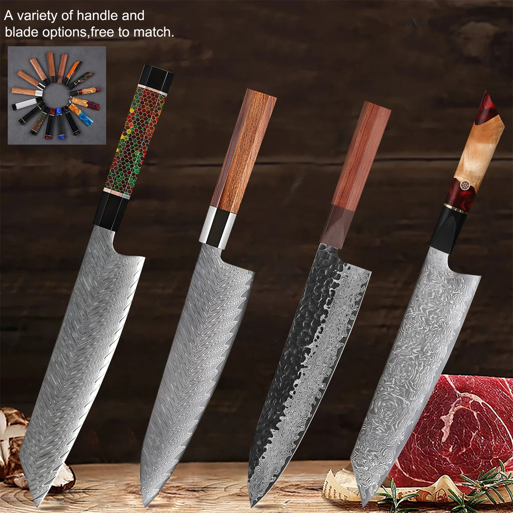 1PC,Kitchen Knives Blank Blade DIY Damascus Steel DIY Knife Making Tools No Handle Cleaver Knife Cooking Tool Kitchen Stuff