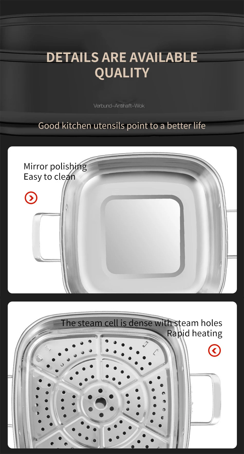 Household Square Steamer 316 Stainless Steel Thickened Three-Layer Steamer Tray Multifunctional for Gas & Electromagnetic Use
