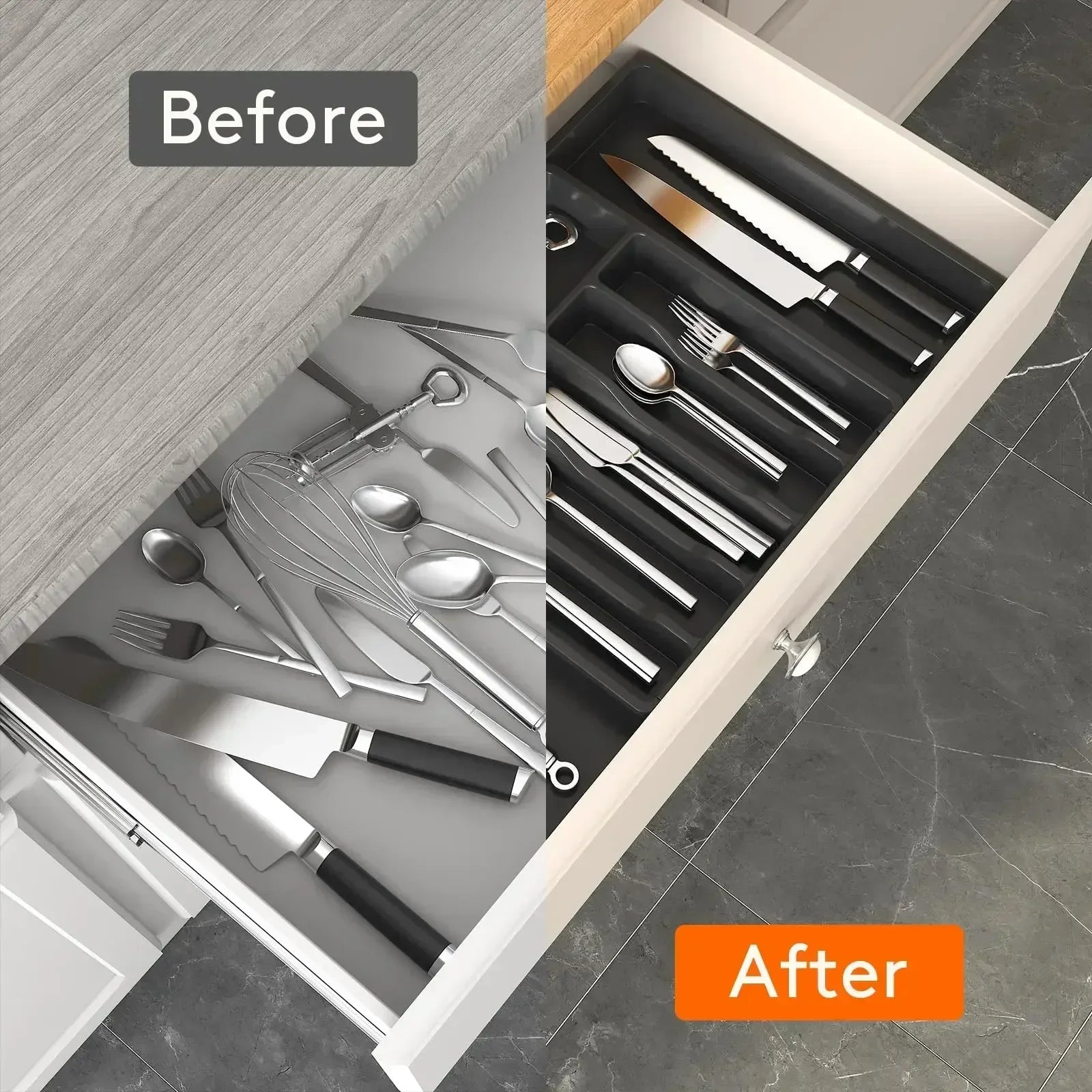 Silverware Organizer Expandable Kitchen Utensil Drawer Organizer Large BPA Free Adjustable Cutlery Silverware Tray
