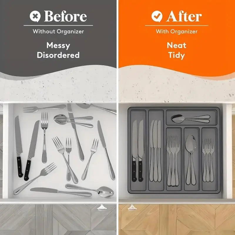 Silverware Organizer with Lid Covered Utensil Tray for Kitchen Plastic Cutlery and Flatware Storage Box for Spoons Forks Knives