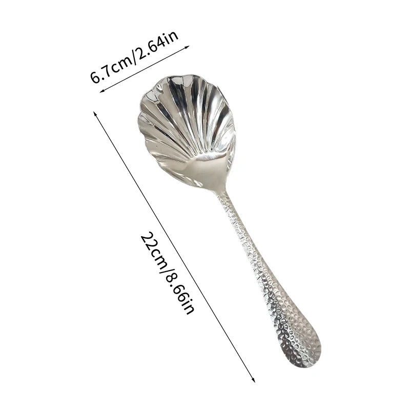 Large Shell-Shaped Stainless Steel Serving Spoons Fan-Design Vegetable Soup Spoons for Family Parties And Restaurant Use