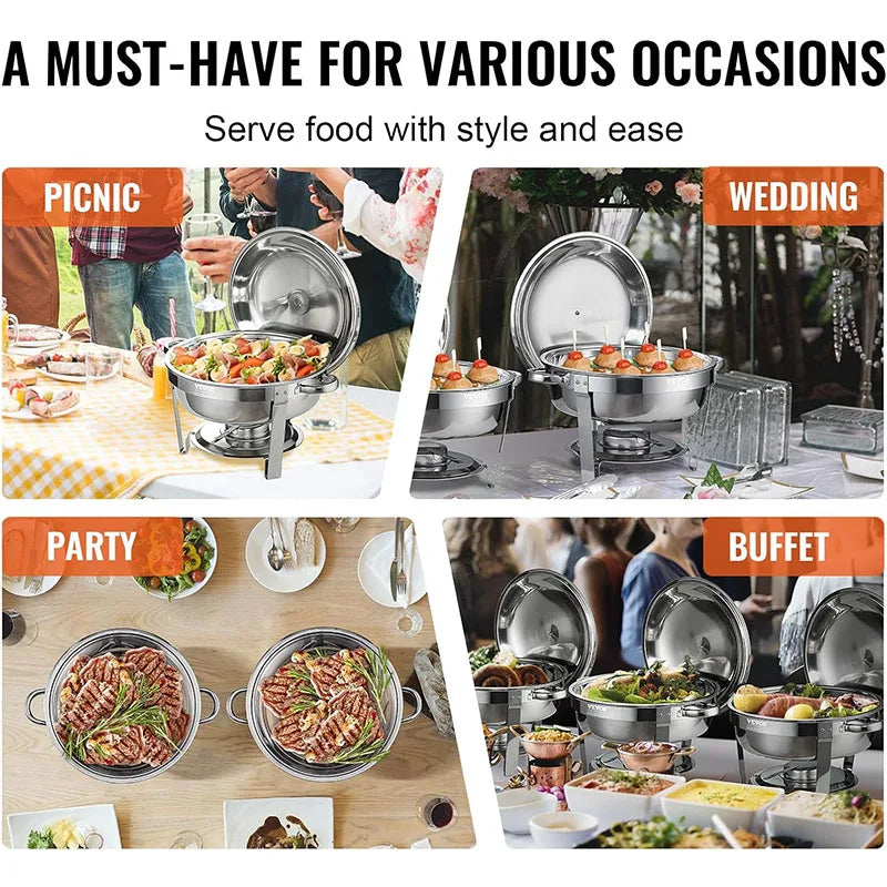 Chafing Dish Buffet Set 5QT Stainless Steel Round Chafing Dishes for Buffet With Lid Buffet Servers and Warmers for Party